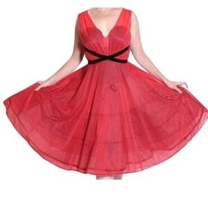 Vintage Designer dress 50s Mad men Red Nylon Babydoll sheer lingerie XS